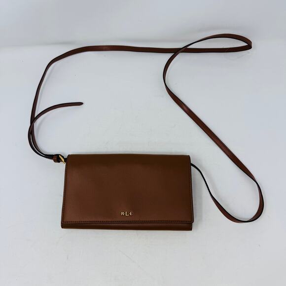 Lauren by Ralph Lauren RLL Brown Leather Crossbody Bag Small Flap Bag - Picture 9 of 9